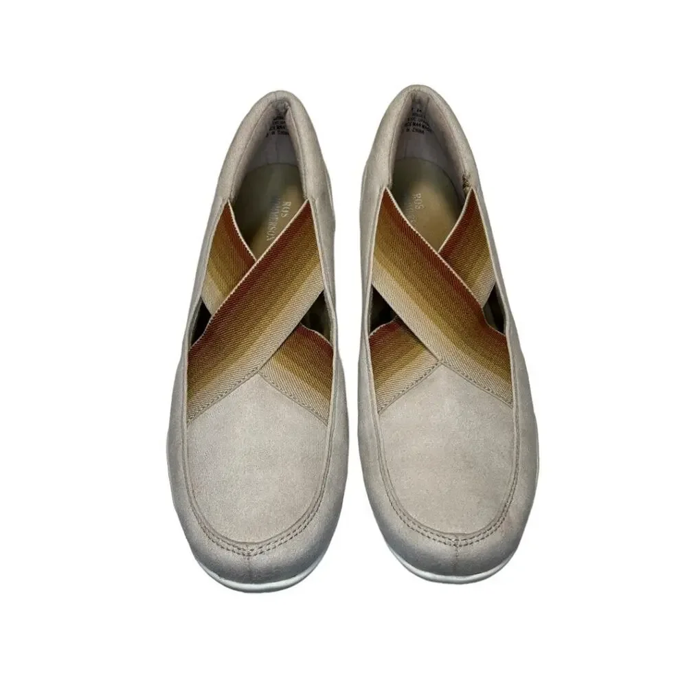 Ros Hommerson Clever Cream Cross Slip On Flat Shoes Size 8N Stretch Comfort